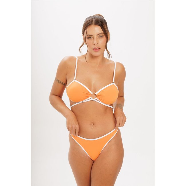Calcinha Let's Chill by Leticia Bufoni Asa Delta Semi Fio Laranja e Branco