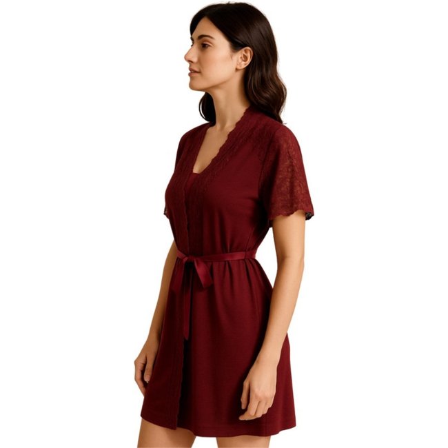 Robe Reflexo Intimo Manga Curta Kimono Vinho
