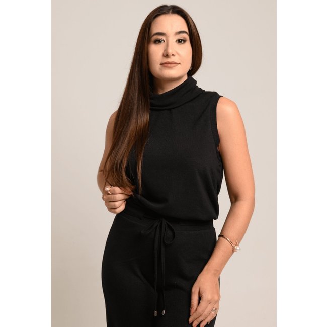 Blusa Regata Tricot Fino com Gola Alta Dublin Preta