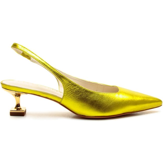 Slingback Couro Amarelo Salto Baixo Cecconello 2393002-19