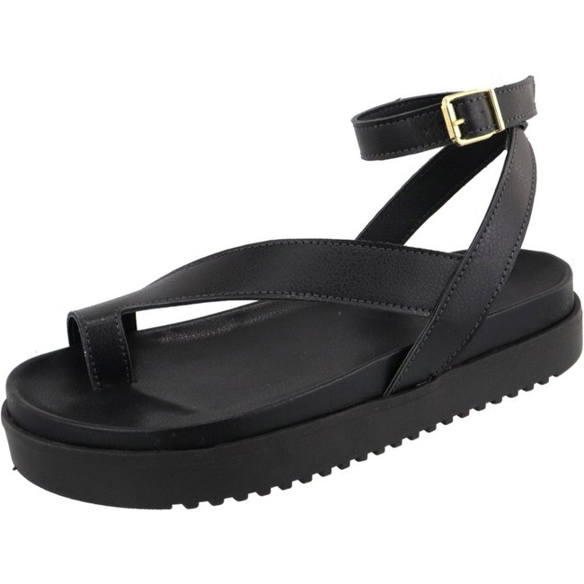 Papete Plataforma Flat Tira Macia Detalhe Dedo Agnes Veronez Preto