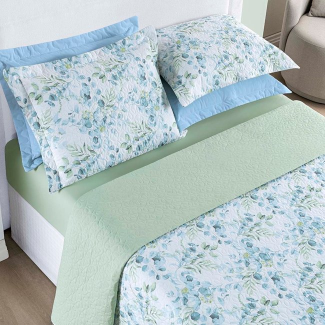 Kit Cobre Leito Colcha Casa Scarpa Maris King Estampado Dupla Face Percalle 200 Fios 3 Peças Forest Verde