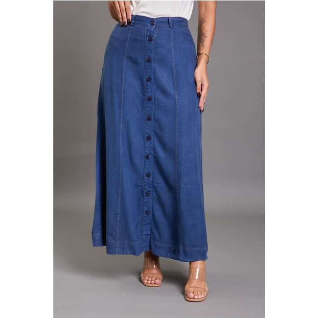 Saia Liocel Com Botões Frontais Feminino Lemier Collection Azul