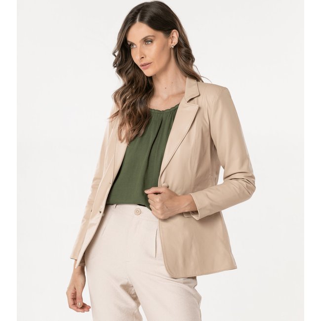 Blazer Pelica Dois Botoes Forrados Frente Feminino Bege
