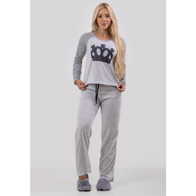 Pijama Diluxo Longo Mescla e Preto
