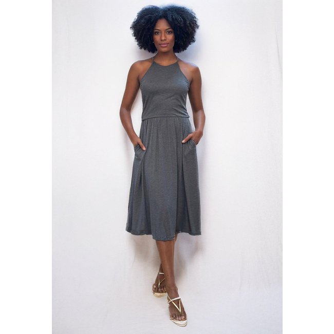 Vestido Midi Amazonia Vital Jennifer Malha Trapézio com Bolso Mescla
