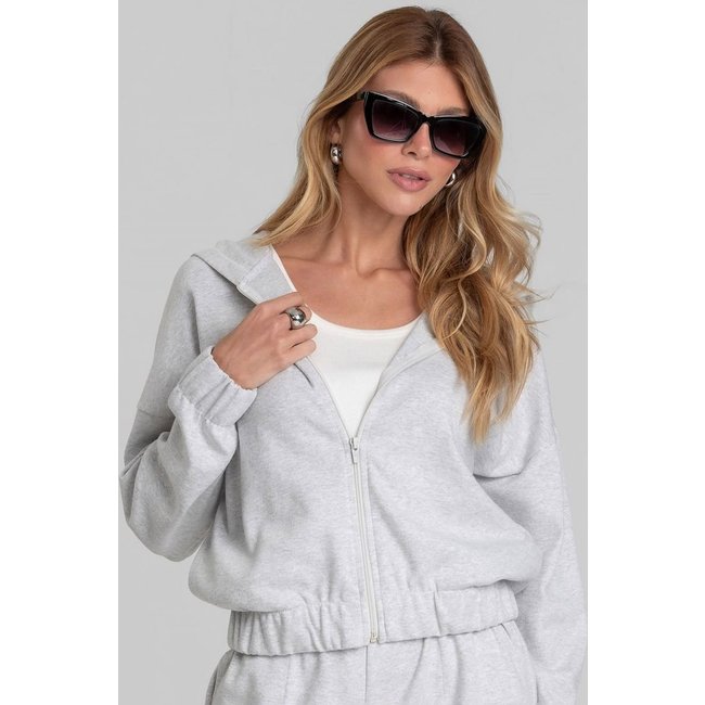 Jaqueta com Capuz Feminino em Suedine Dianna Cinza