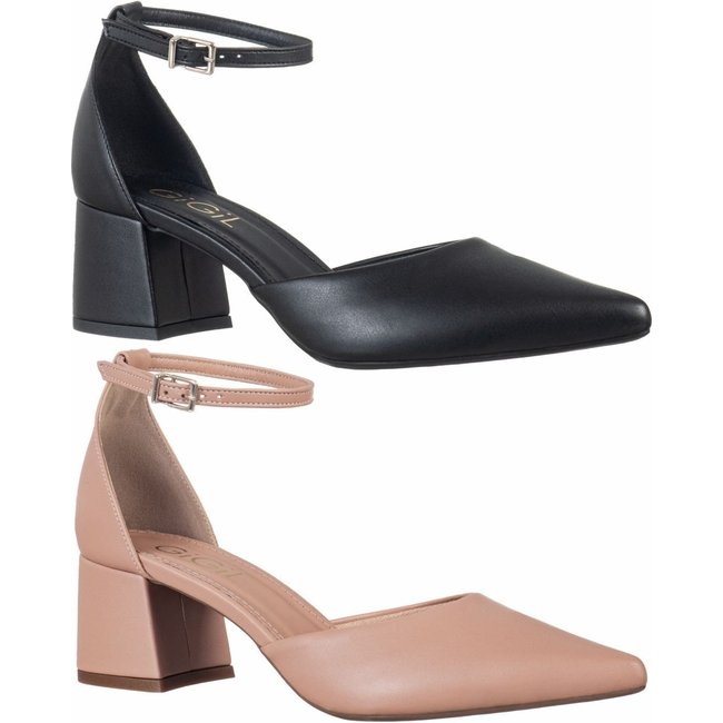 Kit 2 Pares Scarpin Feminino GiGiL Bico Fino Salto Grosso Saia E Blusa Salomé Preto/Nude