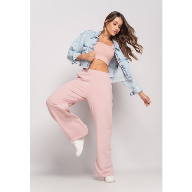 Calça Wide Leg Com Bolso Moletinho Salvatore Rosa