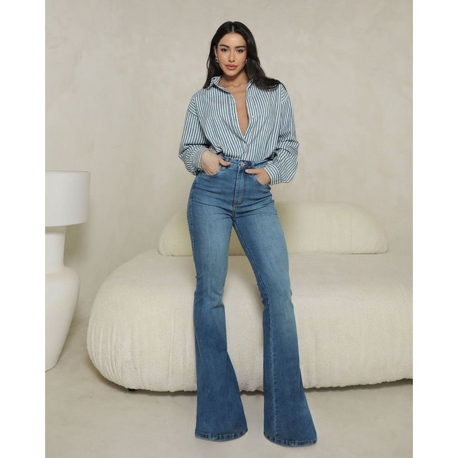 Calça Jeans Maxi Flare Feminina 25110 Média Consciência