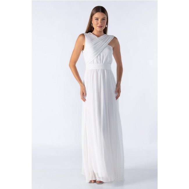 Vestido longo com transpassado no decote Branco
