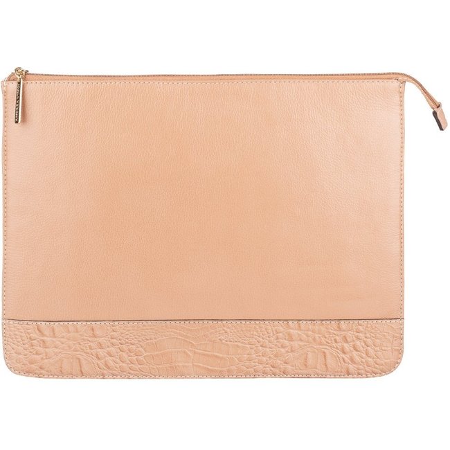 Pasta envelope de couro liso Bruna - Bege