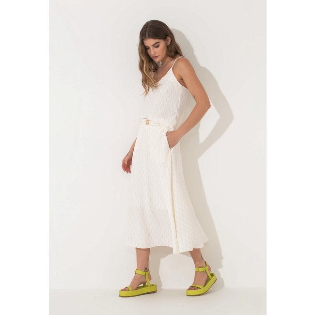 Saia Evasê Traymon Midi Com Cinto Off White