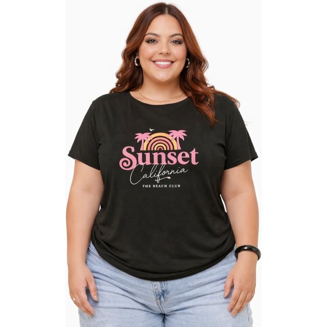 T-shirt Plus Size D Bell Outlet Fashion Sunset California Preta