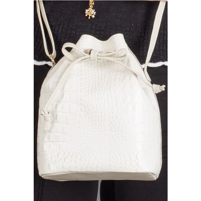 Mini bolsa saco em couro croco Nathy - Marfim