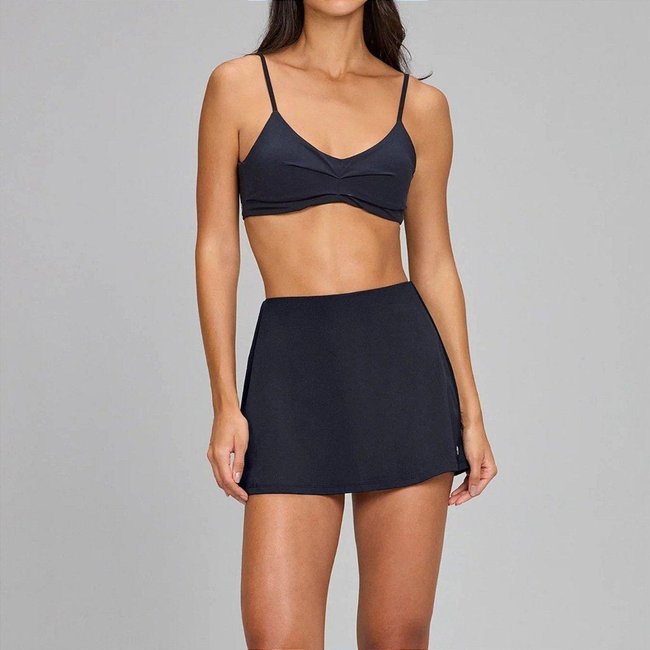 Saia-Shorts Alto Giro Eterna Sobreposta SM25 Preto Preto