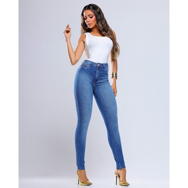 Calça Jeans Skinny Feminina Cintura Alta 25218 Média Consciência