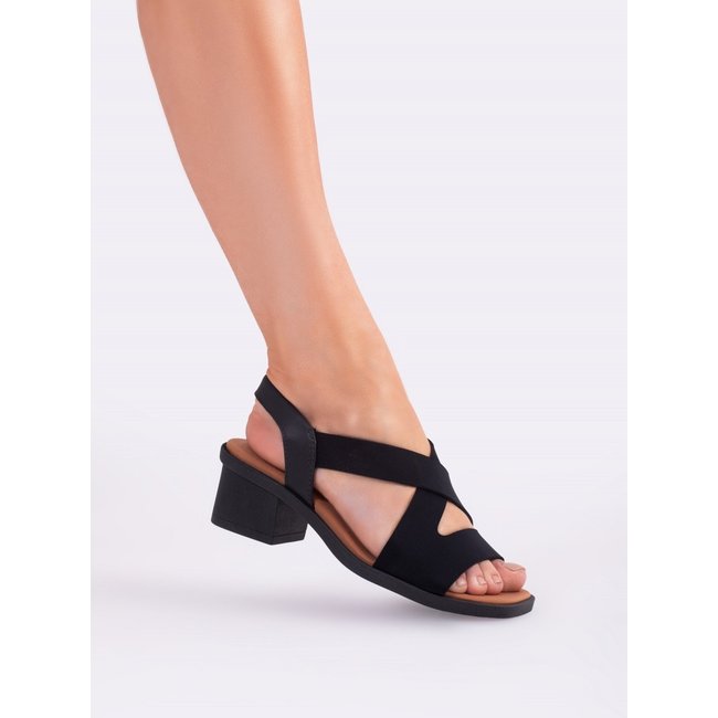 Sandália Feminina Confortaria Tecnolycra/Couro Salto Médio Preto/Baked