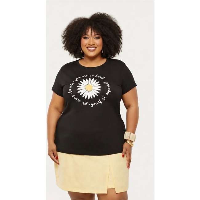 T-shirt Plus Size D Bell Outlet Fashion Margarida Preto