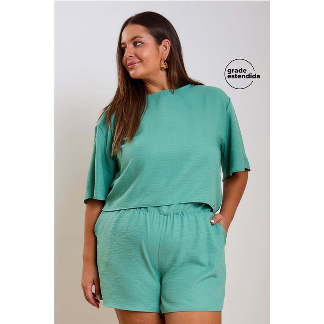 Conjunto Feminino Monocromático Textura Marialícia Verde