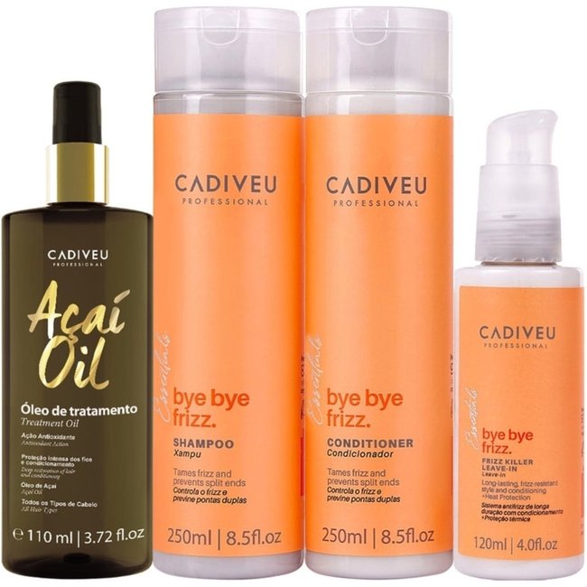 Kit Cadiveu Professional Bye Bye Frizz Shampoo Condicionador Leave-in e Açaí Oil 110 (4 produtos)