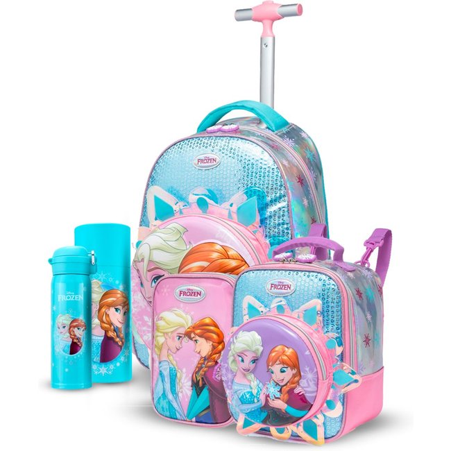 Infantil - Kit Mochila Lancheira Garrafa Estojo Escolar Frozen Rodinha Disney