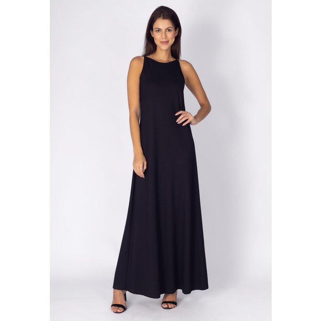 Vestido Longo Amazonia Vital Malha Trapézio Preto
