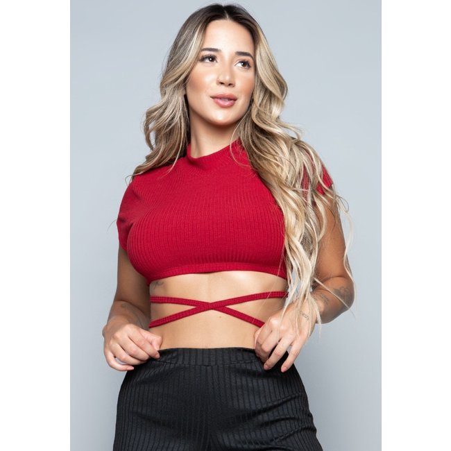 Cropped Amarração Cruzado Transpassado Moda Gringa Vermelho