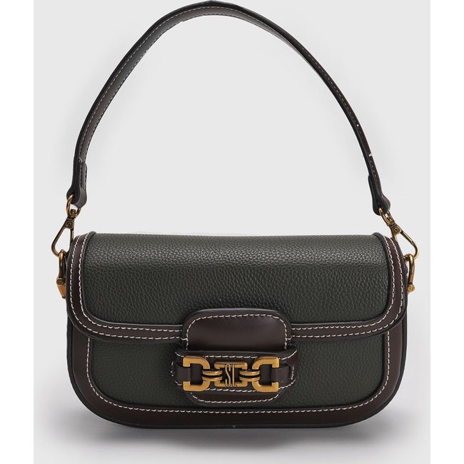 Bolsa Feminina Santa Lolla Média Texturizada Verde Escuro e Marrom