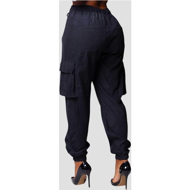 Calça Feminina Sarja Jogger Cargo Cor Preto Razon Jeans