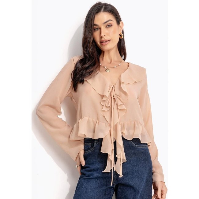 Blusa Babados Em Chiffon Quintess Bege