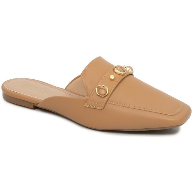 Mule Feminino Bico Quadrado Pedraria Sapato Show 821416266 Sapato Show Caramelo