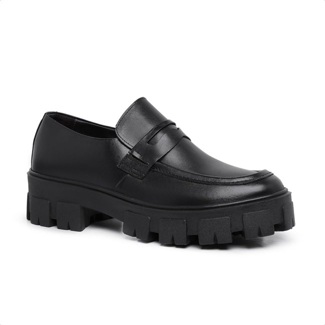 Sapato Feminino Preto Mocassim Malbork Solado Tratorado 4018FP