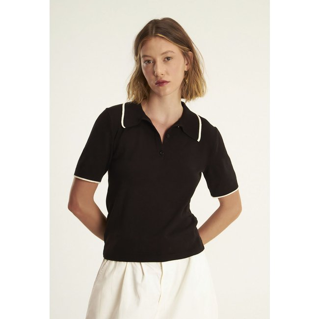 Camisa Polo Cantão Regular Tricot Friso Preta