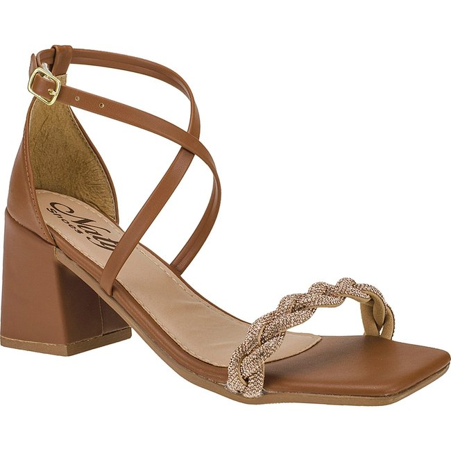 Sandália Feminina Naty Shoes Casual Salto Alto 7,5cm Caramelo