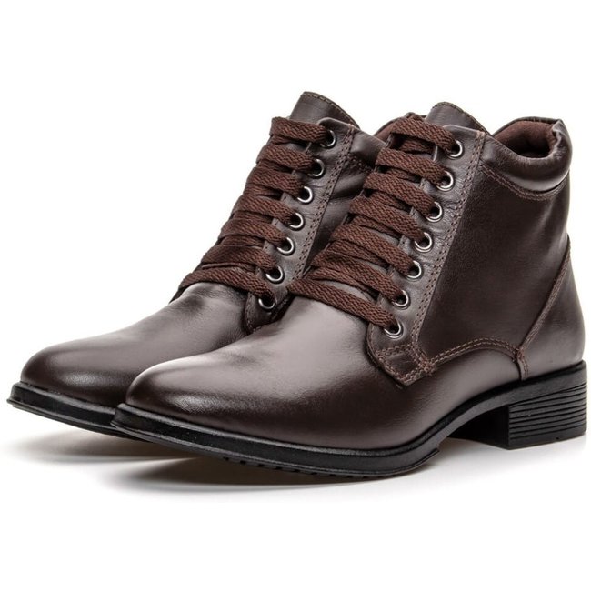 Bota de Couro Feminina Cano Curto de Amarrar Peccato DFT Downton - Café