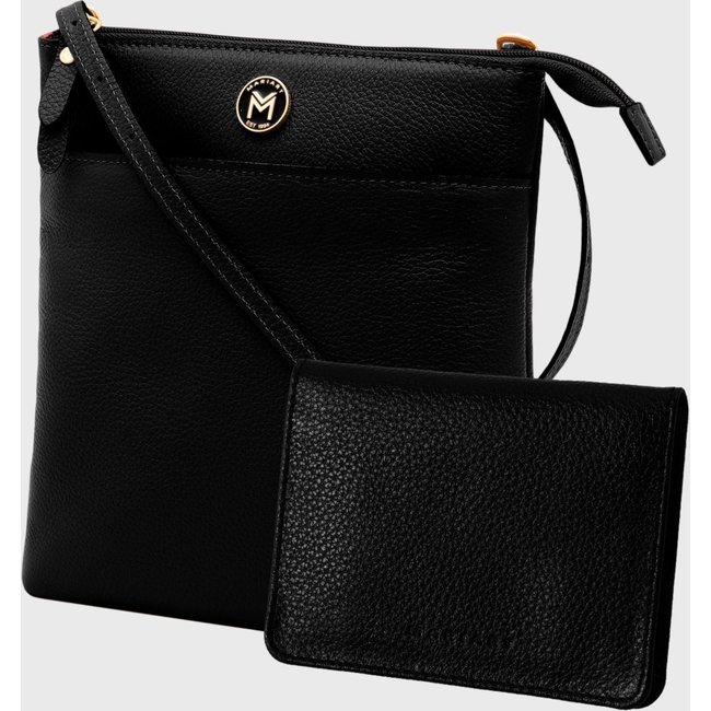 Kit Bolsa Transversal e Carteira de Couro Mariart Itacaré + 649 Preta