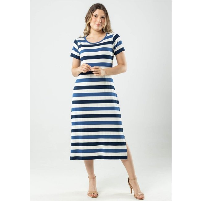 Vestido Midi Listrado Pau a Pique Azul AZUL - GG Pau a Pique