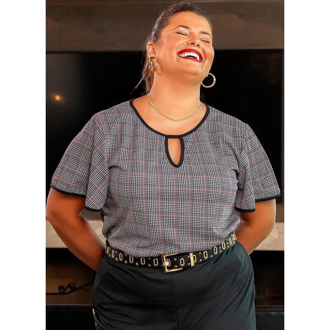 Blusa Em Malha De Poliéster. Pied Poule Marguerite