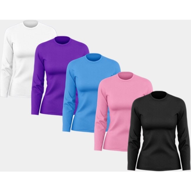 Kit 5 Camisetas Feminina Manga Longa Dry Fit Básica Lisa Proteção Solar UV Térmica Blusa Academia Esporte Praia