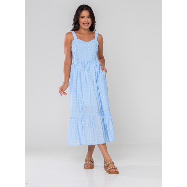 Vestido Aura Tássia Viscoamida Bolso Poá Azul