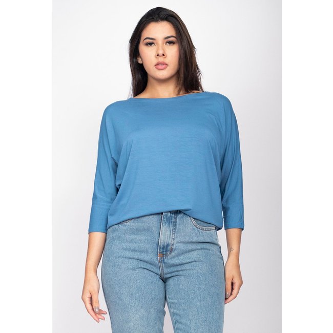 Blusa Morcego Amazonia Vital Ampla Manga 3/4 Azul Persa