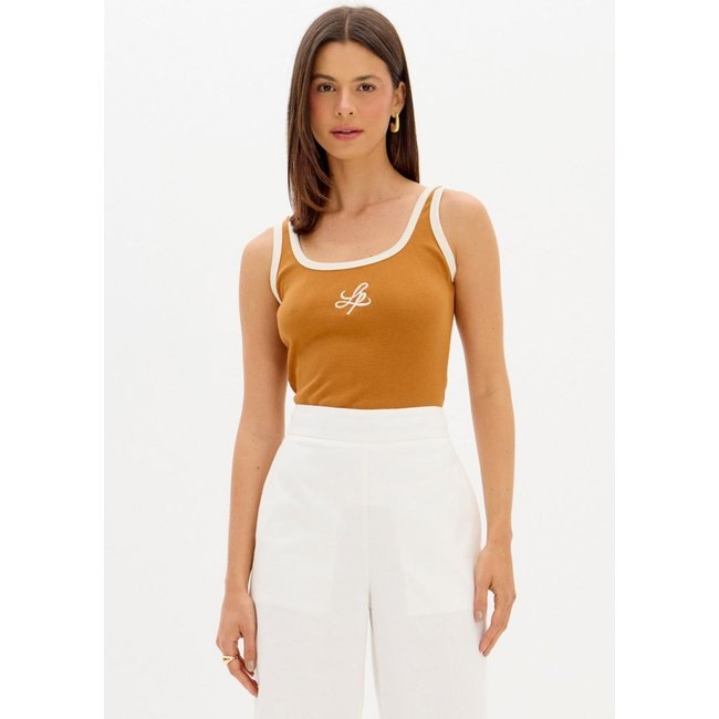 Blusa Regata Básica Canelada Com Logo Lança Perfume