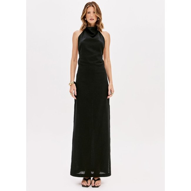 Vestido Super Midi Frente Única Com Linho Lança Perfume