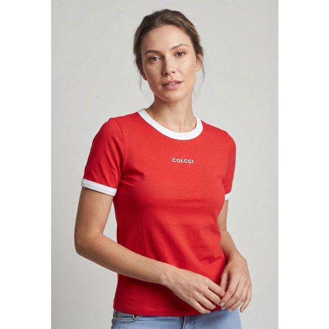 Camiseta Feminina Colcci Gola Contrastante Vermelha