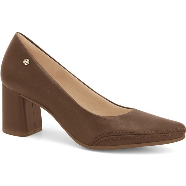 Sapato Feminino Couro Macio Salto Bloco Médio Ramarim 2664101 Capuccino