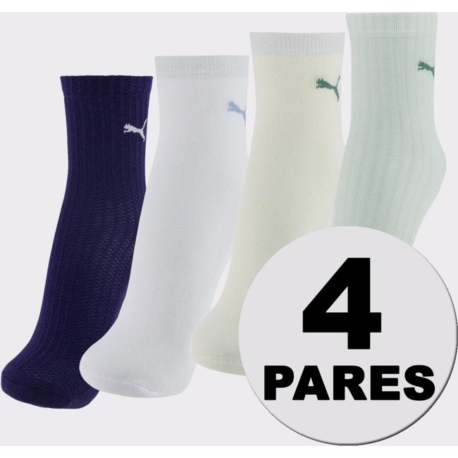 Kit Meia Puma Cano Médio 4 Pares Feminina Branca e Marinho e Verde e Off White