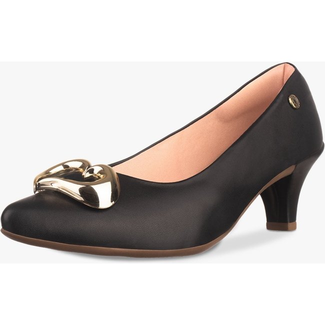 Scarpin Feminino Salto Fino Baixo Bico Fino Coração Preto