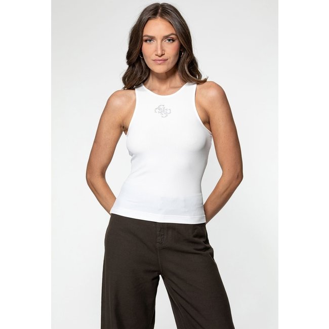 Regata Guess Malha Eco Monograma 4g Strass Branco