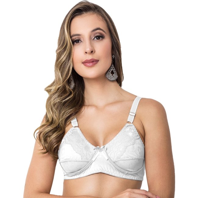 Sutiã Gabi Lingerie Sem Bojo Reforçado Rendado Microfibra Confortável Lingerie Básica Branco
